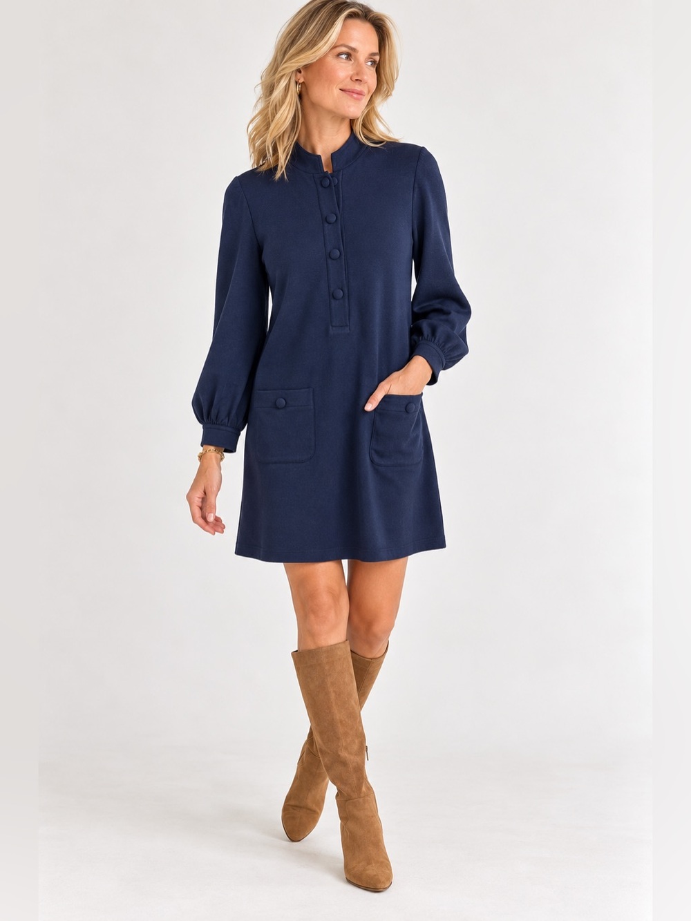 Trina Turk Navy Wool Modal Knit Shift Dress Size 4